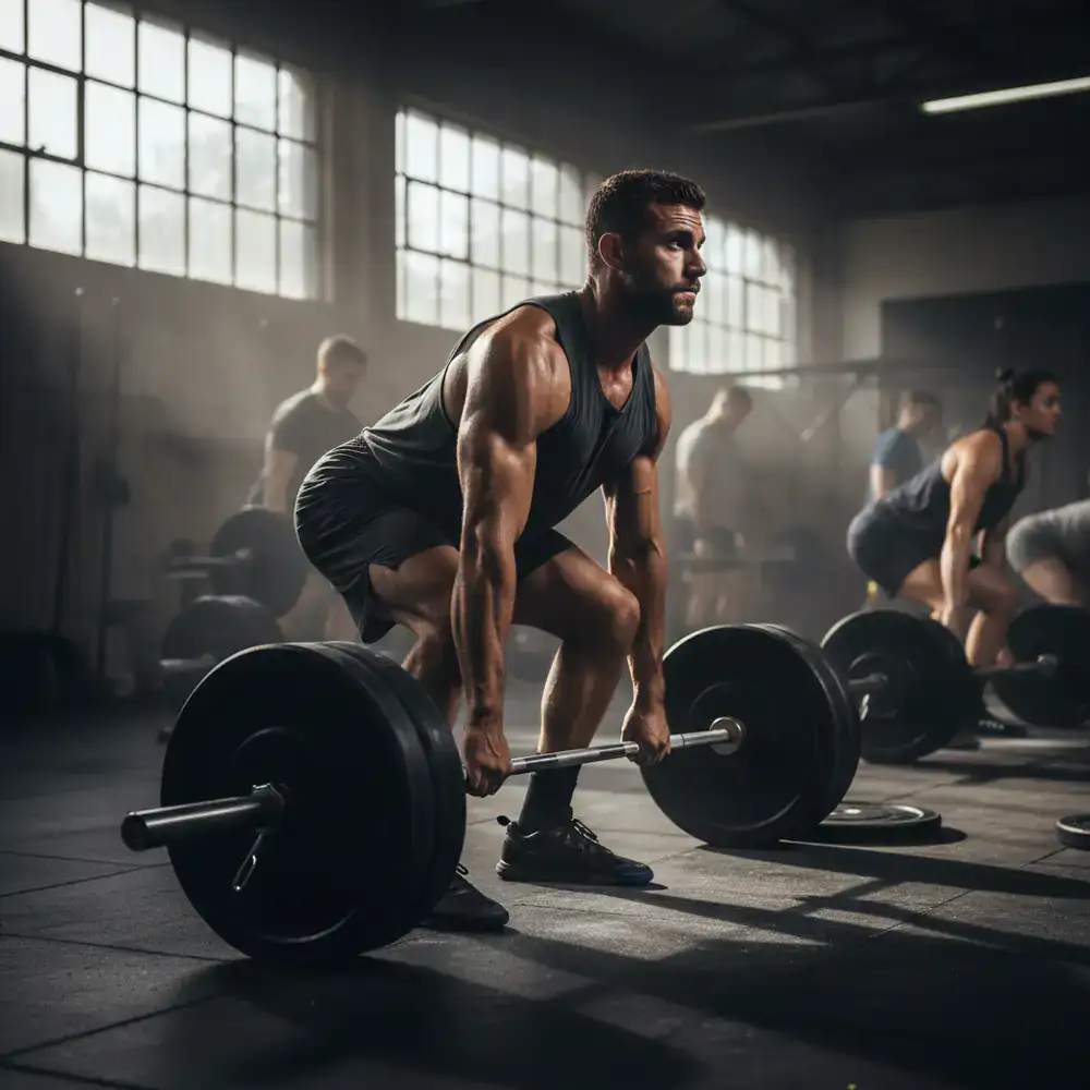 Athlete performing a heavy barbell lift in the training area